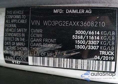 2019 Mercedes-Benz Metris z USA, uszkodzony, nr VIN WD3PG2EAXK3608210